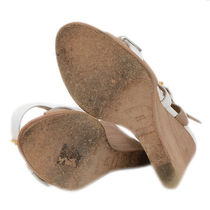 ウェッジソールサンダル レザー ホワイト/グレージュ 36.5サイズ サンダル