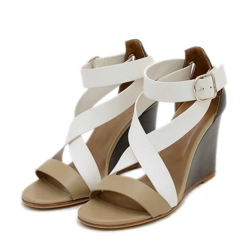 ウェッジソールサンダル レザー ベージュ/ホワイト 36.5サイズ サンダル