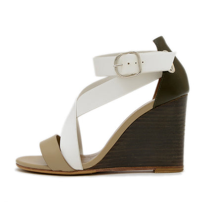 ウェッジソールサンダル レザー ベージュ/ホワイト 36.5サイズ サンダル
