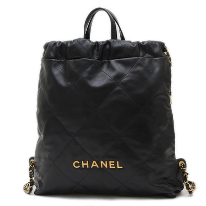 シャネル22 ラージ バックパック レザー ブラック ゴールド金具 AS3313 リュック・デイパック