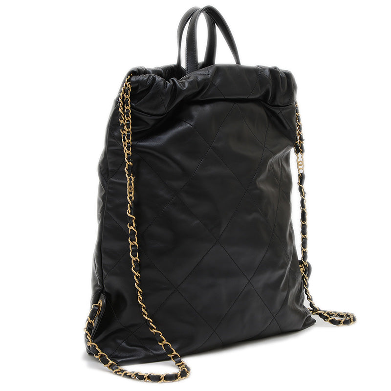シャネル22 ラージ バックパック レザー ブラック ゴールド金具 AS3313 リュック・デイパック