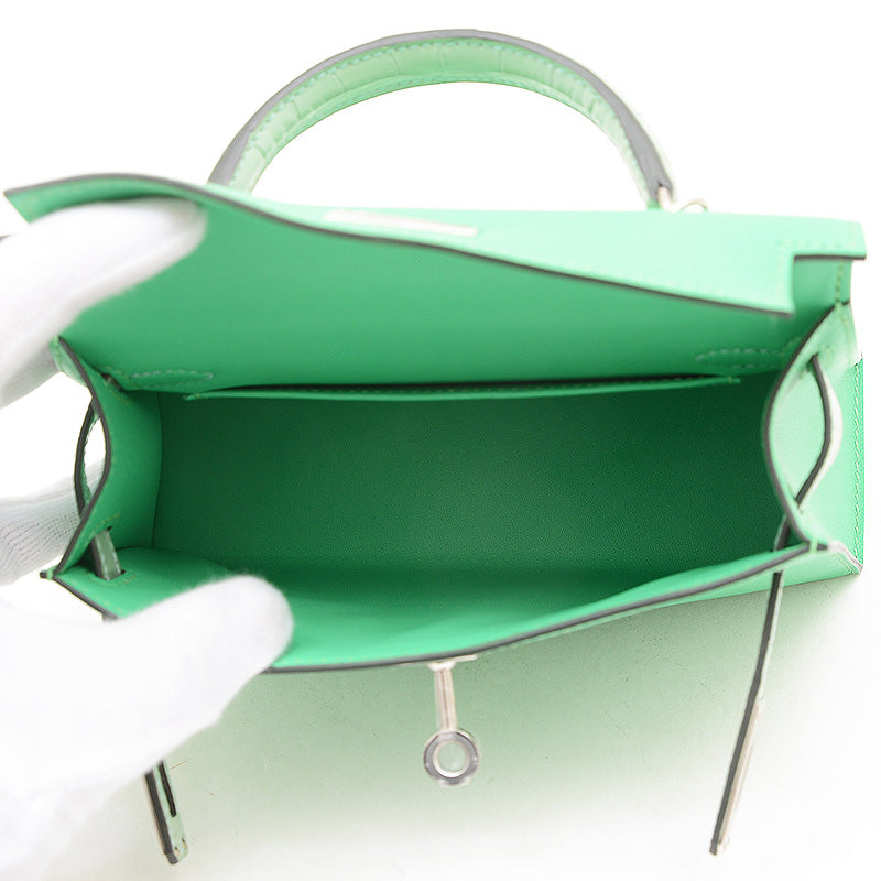 ケリー ミニ ドゥ 2 タッチ マダム/アリゲーター ヴェールコミック W刻印 ハンドバッグ