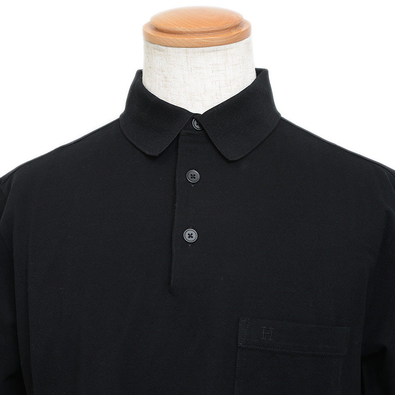 ポロシャツ H刺繍 コットン ブラック メンズ Mサイズ ポロシャツ