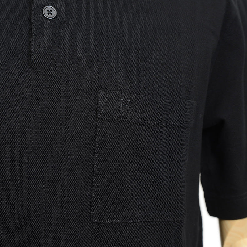 ポロシャツ H刺繍 コットン ブラック メンズ Mサイズ ポロシャツ