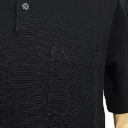 ポロシャツ H刺繍 コットン ブラック メンズ Mサイズ ポロシャツ