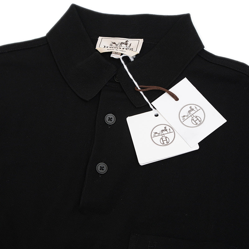 ポロシャツ H刺繍 コットン ブラック メンズ Mサイズ ポロシャツ