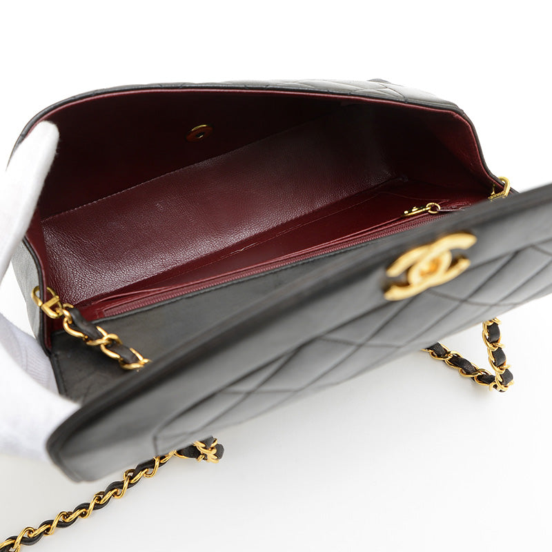 ダイアナ シングルチェーンショルダー ラムスキン ブラック ゴールド金具 A01165 ショルダーバッグ