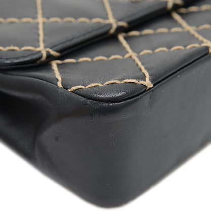 マトラッセ ワイルドステッチ チェーンショルダー レザー ブラック シルバー金具 ショルダーバッグ