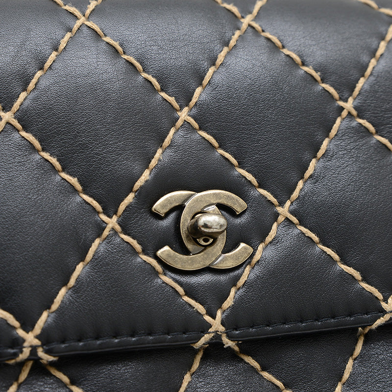 マトラッセ ワイルドステッチ チェーンショルダー レザー ブラック シルバー金具 ショルダーバッグ