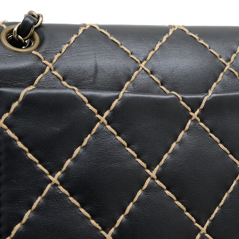 マトラッセ ワイルドステッチ チェーンショルダー レザー ブラック シルバー金具 ショルダーバッグ