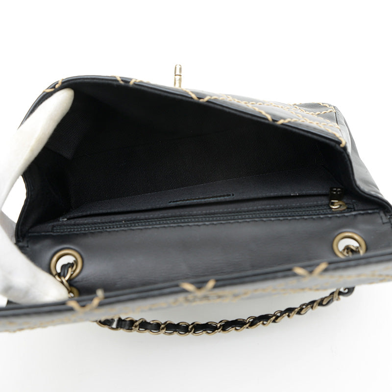 マトラッセ ワイルドステッチ チェーンショルダー レザー ブラック シルバー金具 ショルダーバッグ