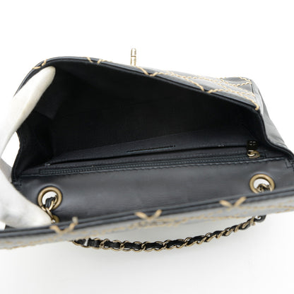 マトラッセ ワイルドステッチ チェーンショルダー レザー ブラック シルバー金具 ショルダーバッグ