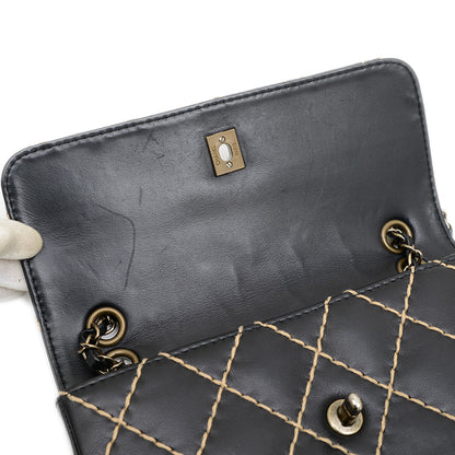 マトラッセ ワイルドステッチ チェーンショルダー レザー ブラック シルバー金具 ショルダーバッグ