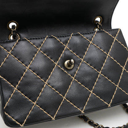 マトラッセ ワイルドステッチ チェーンショルダー レザー ブラック シルバー金具 ショルダーバッグ