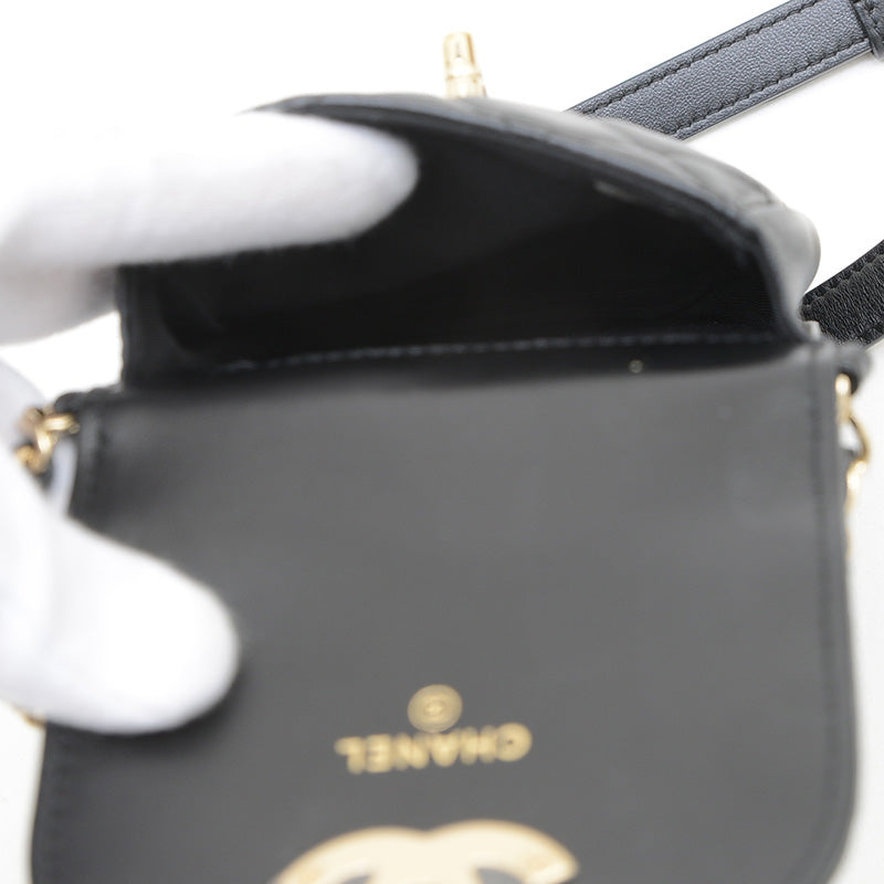 マトラッセ チェーンフォンケース ラムスキン ブラック ゴールド金具 ショルダーバッグ