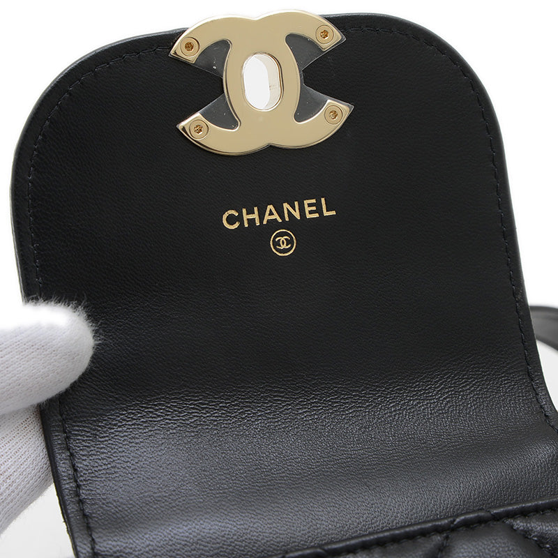 マトラッセ チェーンフォンケース ラムスキン ブラック ゴールド金具 ショルダーバッグ