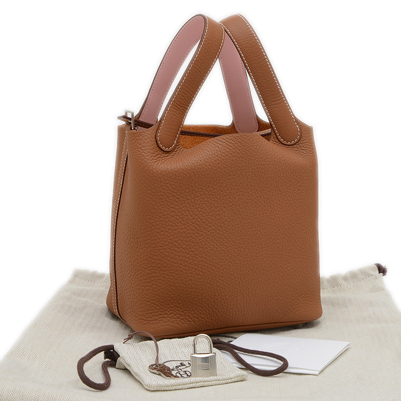 ピコタンロック PM 18 エクラ トリヨン ゴールド/サクラ シルバー金具 W刻印 ハンドバッグ