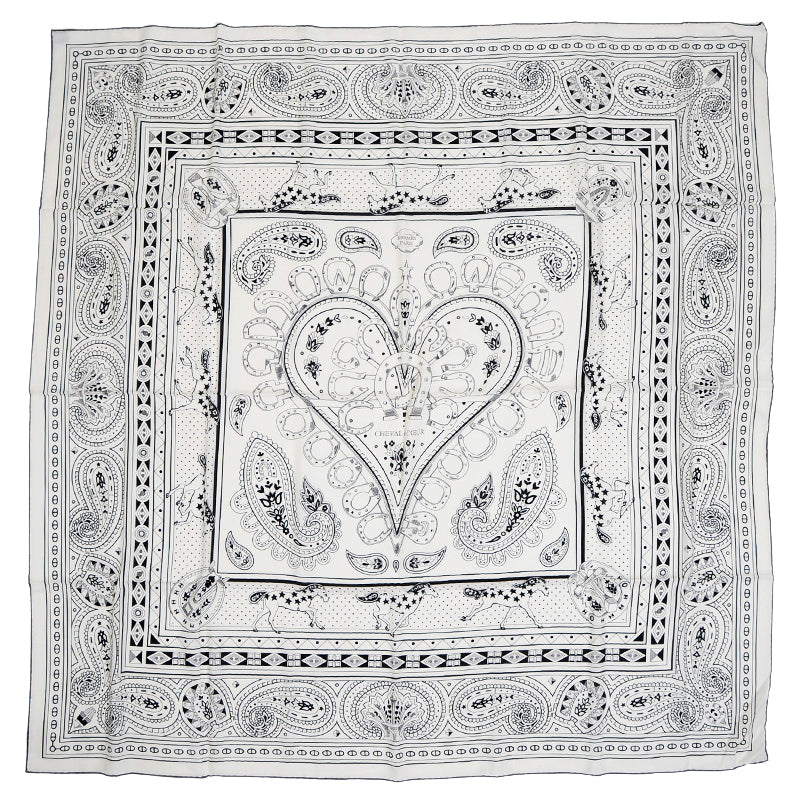 カレ140 カレジェアン ショール シュヴァル ドゥ クール バンダナ ブラン/ブラック スカーフ