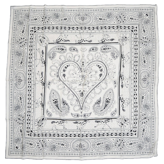 カレ140 カレジェアン ショール シュヴァル ドゥ クール バンダナ ブラン/ブラック スカーフ