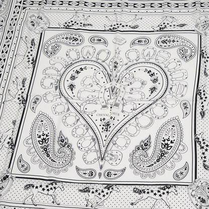 カレ140 カレジェアン ショール シュヴァル ドゥ クール バンダナ ブラン/ブラック スカーフ