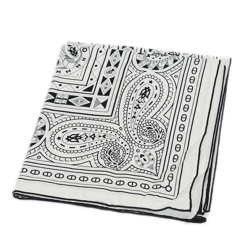 カレ140 カレジェアン ショール シュヴァル ドゥ クール バンダナ ブラン/ブラック スカーフ