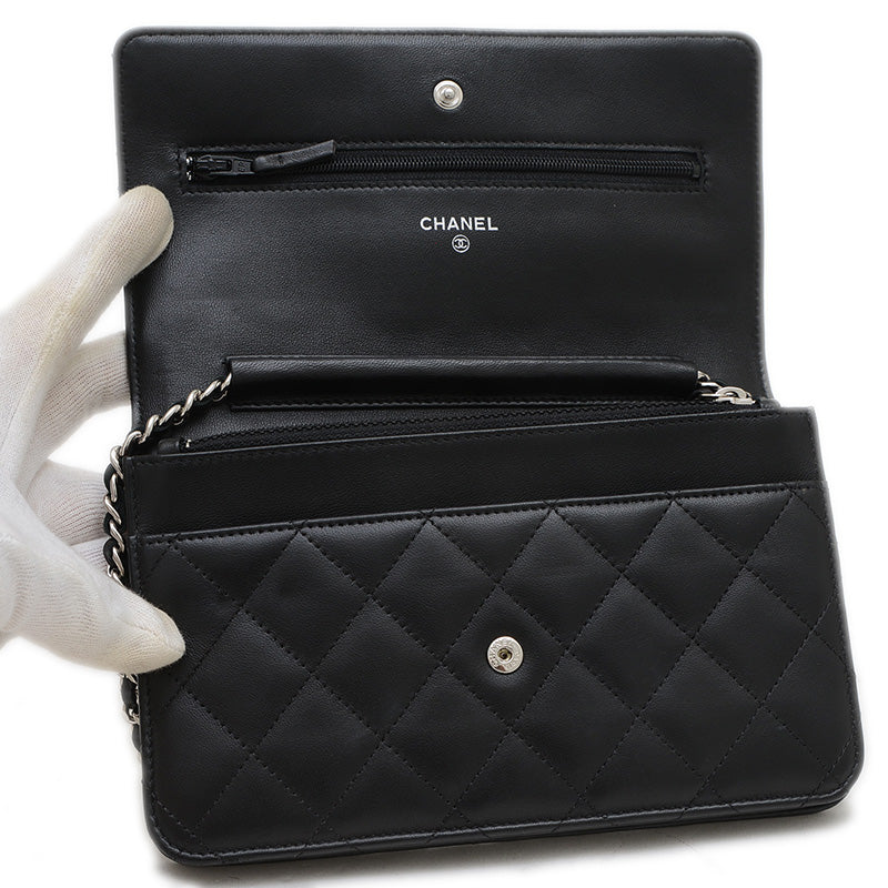 マトラッセ チェーンウォレット ラムスキン ブラック シルバー金具 A33814 ショルダーバッグ