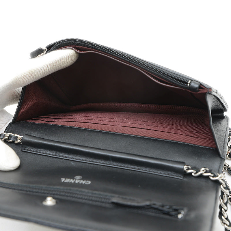 マトラッセ チェーンウォレット ラムスキン ブラック シルバー金具 A33814 ショルダーバッグ