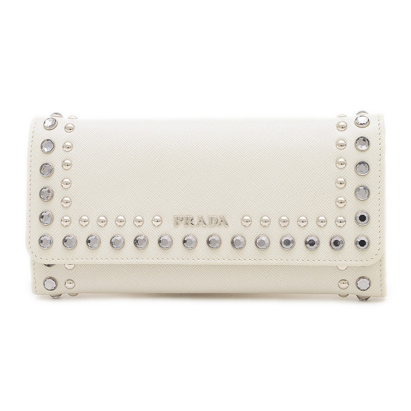 サフィアーノ 二つ折り長財布 レザー/スタッズ/ラインストーン ホワイト 1MH132 長財布