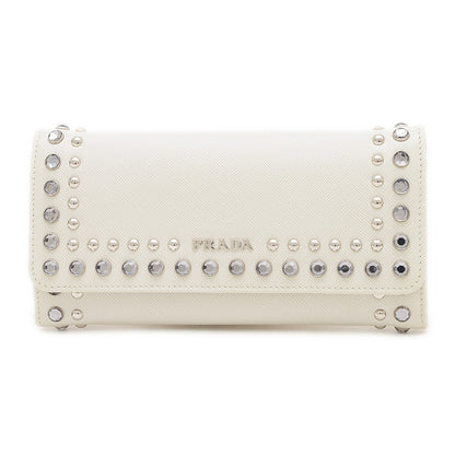 サフィアーノ 二つ折り長財布 レザー/スタッズ/ラインストーン ホワイト 1MH132 長財布