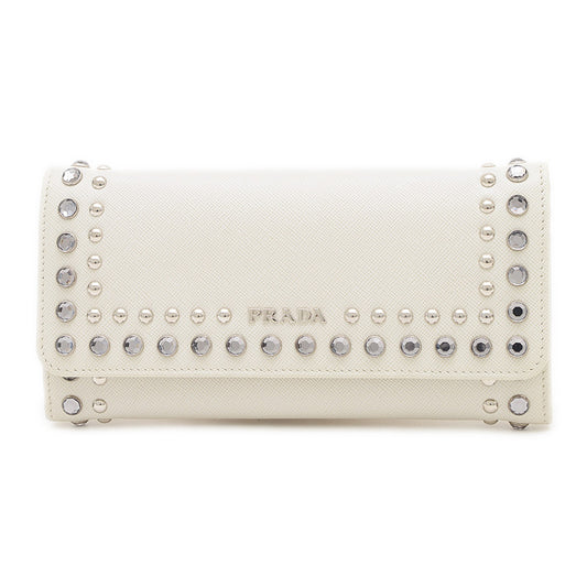 サフィアーノ 二つ折り長財布 レザー/スタッズ/ラインストーン ホワイト 1MH132 長財布