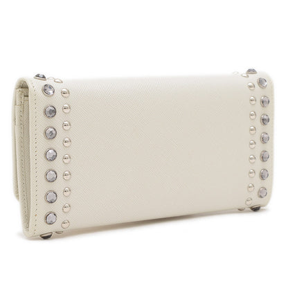 サフィアーノ 二つ折り長財布 レザー/スタッズ/ラインストーン ホワイト 1MH132 長財布