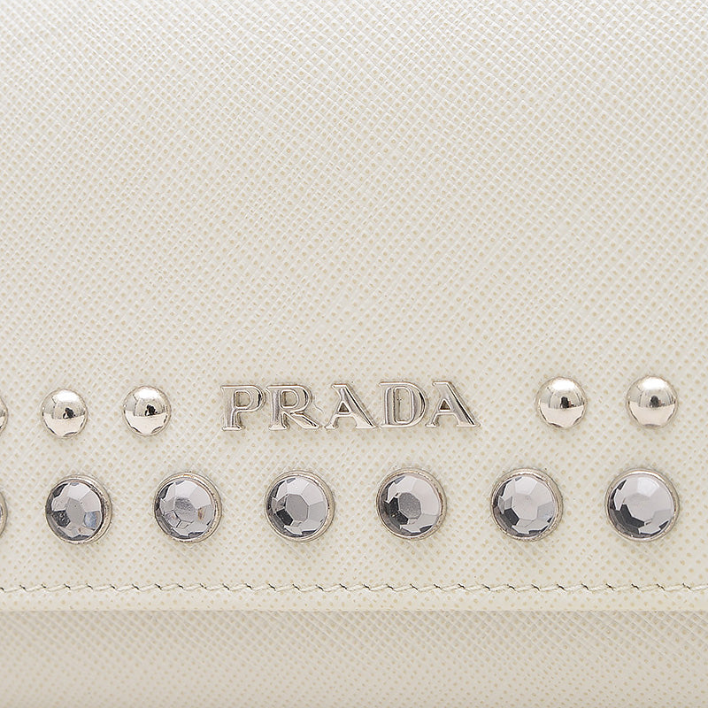 サフィアーノ 二つ折り長財布 レザー/スタッズ/ラインストーン ホワイト 1MH132 長財布