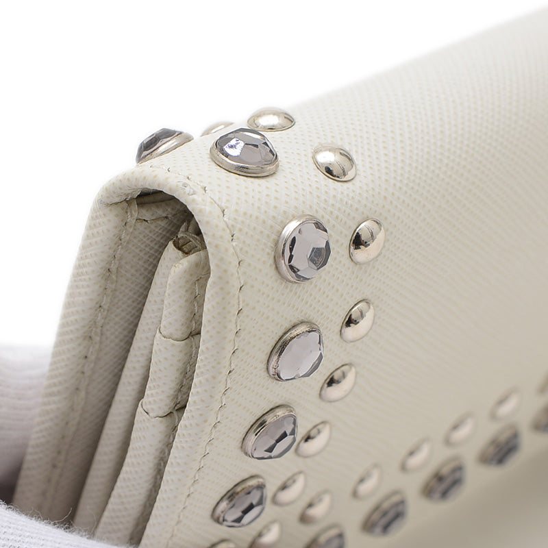 サフィアーノ 二つ折り長財布 レザー/スタッズ/ラインストーン ホワイト 1MH132 長財布