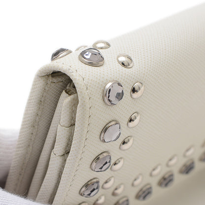 サフィアーノ 二つ折り長財布 レザー/スタッズ/ラインストーン ホワイト 1MH132 長財布