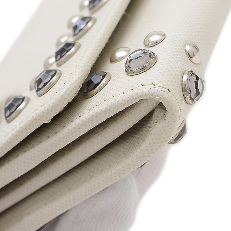 サフィアーノ 二つ折り長財布 レザー/スタッズ/ラインストーン ホワイト 1MH132 長財布
