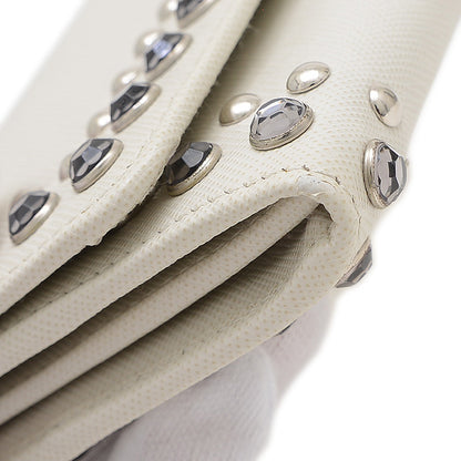 サフィアーノ 二つ折り長財布 レザー/スタッズ/ラインストーン ホワイト 1MH132 長財布