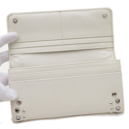 サフィアーノ 二つ折り長財布 レザー/スタッズ/ラインストーン ホワイト 1MH132 長財布