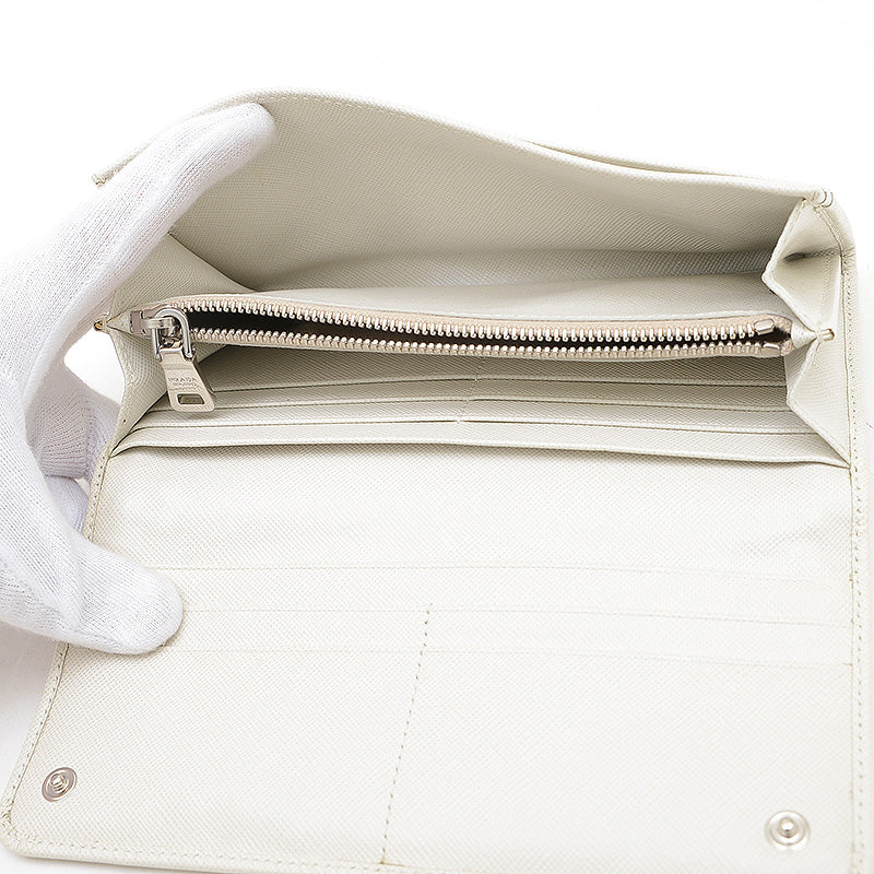 サフィアーノ 二つ折り長財布 レザー/スタッズ/ラインストーン ホワイト 1MH132 長財布