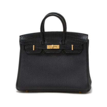 バーキン25 タッチ トゴ/アリゲーター ブラック ゴールド金具 K刻印 ハンドバッグ