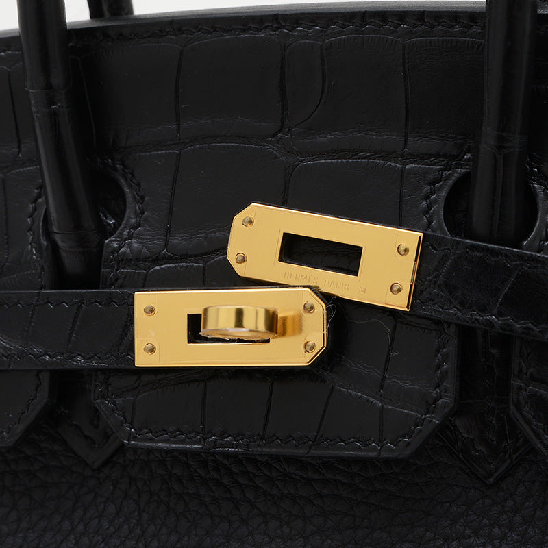 バーキン25 タッチ トゴ/アリゲーター ブラック ゴールド金具 K刻印 ハンドバッグ