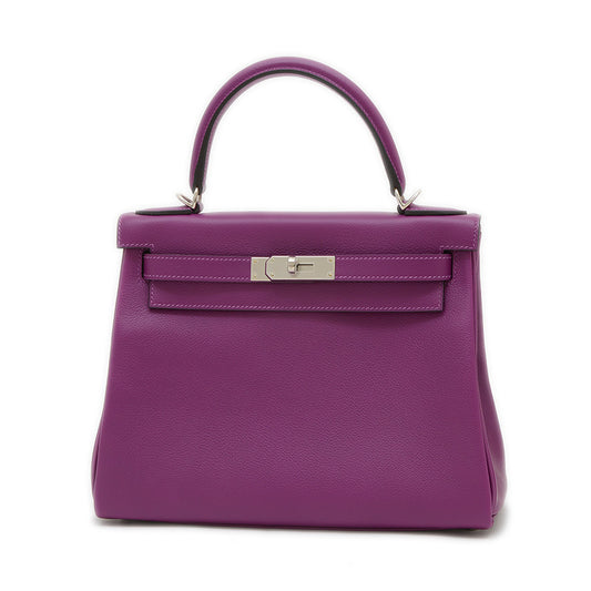 ケリー28 内縫い エバーカラー アネモネ シルバー金具 Z刻印 ハンドバッグ