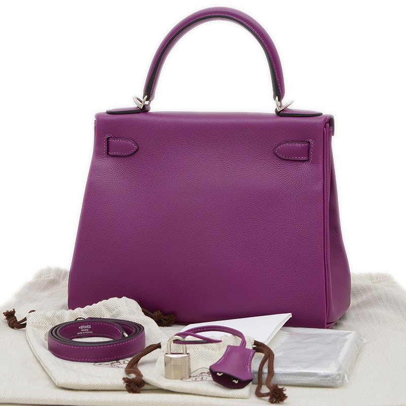 ケリー28 内縫い エバーカラー アネモネ シルバー金具 Z刻印 ハンドバッグ