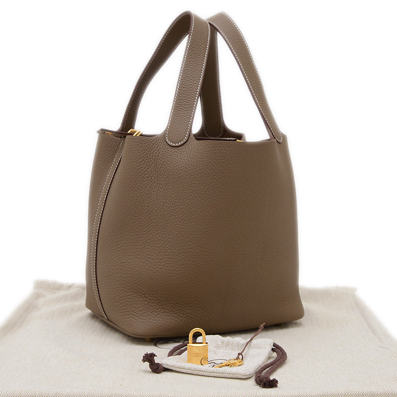 ピコタンロック MM 22 エトゥープ ゴールド金具 W刻印 ハンドバッグ