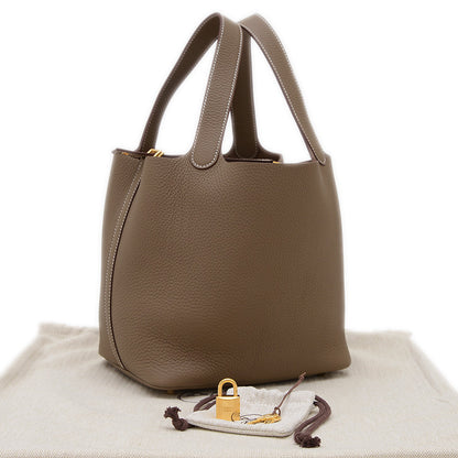 ピコタンロック MM 22 エトゥープ ゴールド金具 W刻印 ハンドバッグ