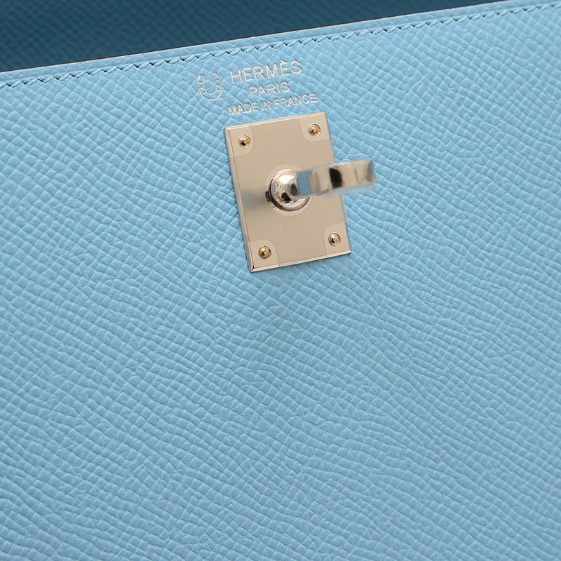 ケリー25 外縫い パーソナル エプソン セレステ/クレ シルバー金具 K刻印 ハンドバッグ