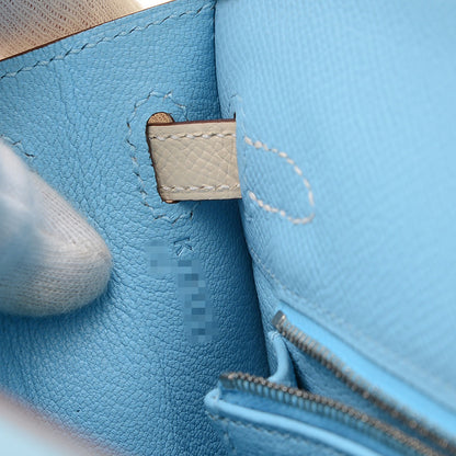 ケリー25 外縫い パーソナル エプソン セレステ/クレ シルバー金具 K刻印 ハンドバッグ