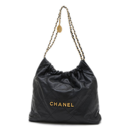 シャネル22 チェーンショルダーバッグ カーフスキン ブラック ゴールド金具 AS3261 ショルダーバッグ