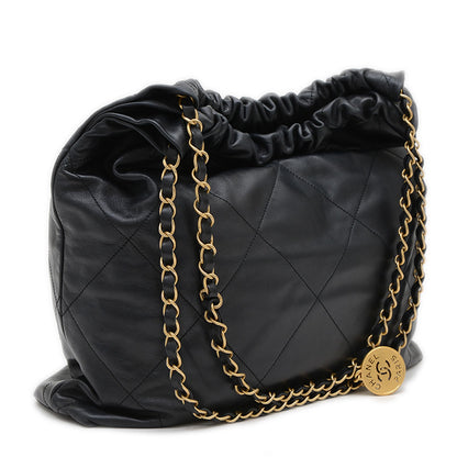 シャネル22 チェーンショルダーバッグ カーフスキン ブラック ゴールド金具 AS3261 ショルダーバッグ