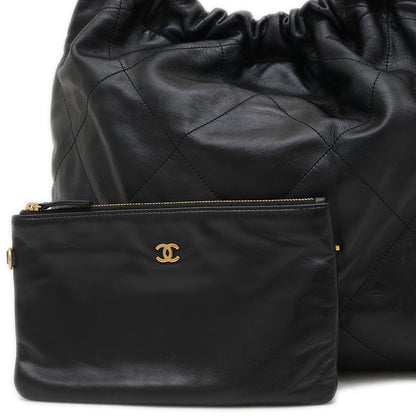 シャネル22 チェーンショルダーバッグ カーフスキン ブラック ゴールド金具 AS3261 ショルダーバッグ