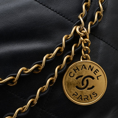 シャネル22 チェーンショルダーバッグ カーフスキン ブラック ゴールド金具 AS3261 ショルダーバッグ